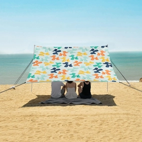 Colorful Dog Balloons Pattern Beach Canopy Tent Anti-UV & Wind Resistant, Camping Sun Shelter Easy Setup Portable,Outdoor Shade Tents with Sandbags,Sand Shovels,Ground Pegs & Stability Poles