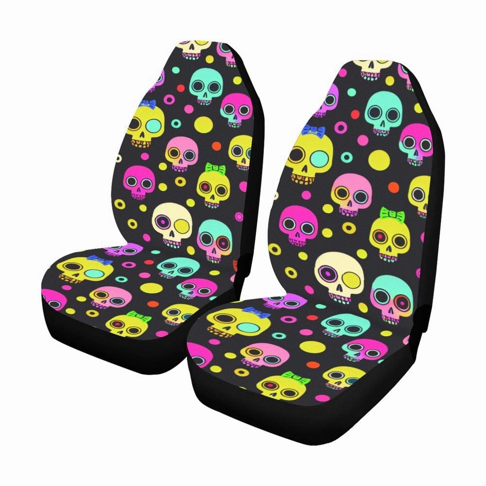Colorful Skulls Set of 2 Car Seat Covers