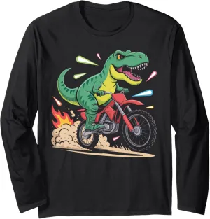 Cool Dinosaur Motocross Rider, Funny T Rex Bike Racing Kids Long Sleeve T-Shirt