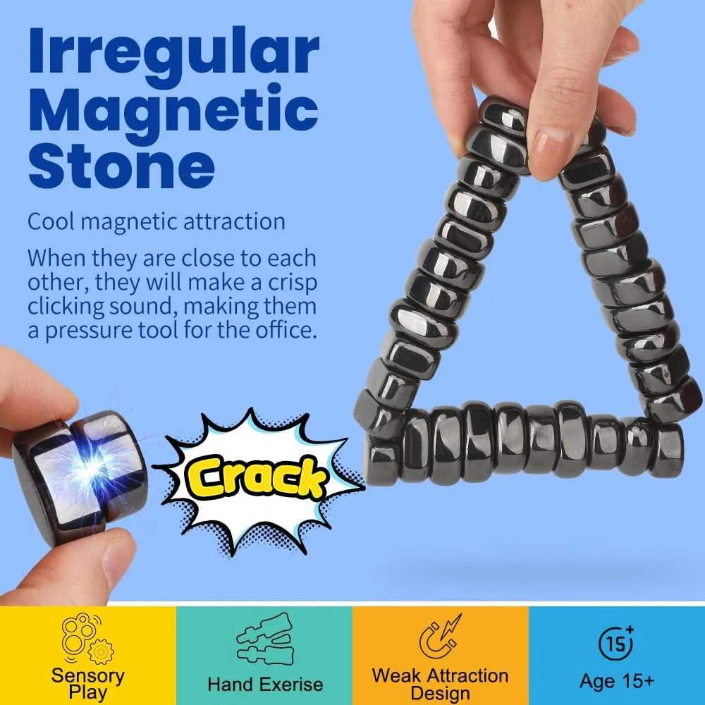 Cool Fidget Toy Fridge Magnets Rocks,Science Kit Magnet DIY Alphabet Number, Magnetic Hematite Stones Gift, Magnet Ferrite Putty Desk Toy for Adults(24PCS)