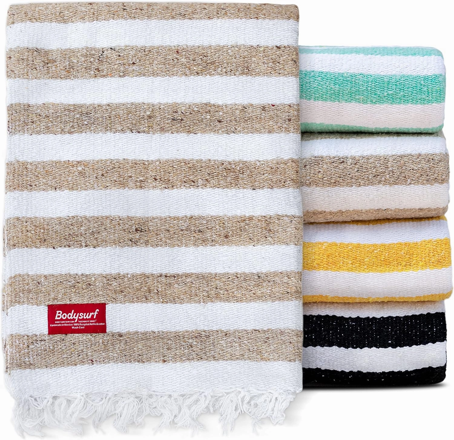 Cotton Mexican Blanket, Striped Beach Blanket, Mexican Falsa, Throw Towel for Sofa, Outdoors, Yoga, Picnic, Camping, Travel, Car Blankets - Tan