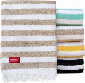 Cotton Mexican Blanket, Striped Beach Blanket, Mexican Falsa, Throw Towel for Sofa, Outdoors, Yoga, Picnic, Camping, Travel, Car Blankets - Tan