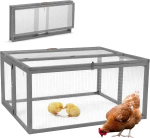 COZIWOW Portable Chicken Coop with UV-Proof Panel, 4X Garden Stakes, Wooden Rabbit Hutch, Chicken Brooder Indoor, Outdoor Folding Chicken Cage, Top & Side Openable Doors, 45.3Inch (Grey)