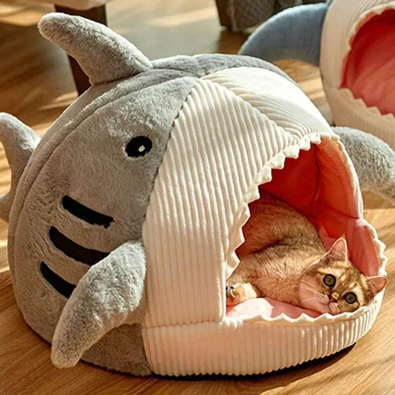 Cozy Shark Pet Bed - Portable Warm House for Cats and Dogs