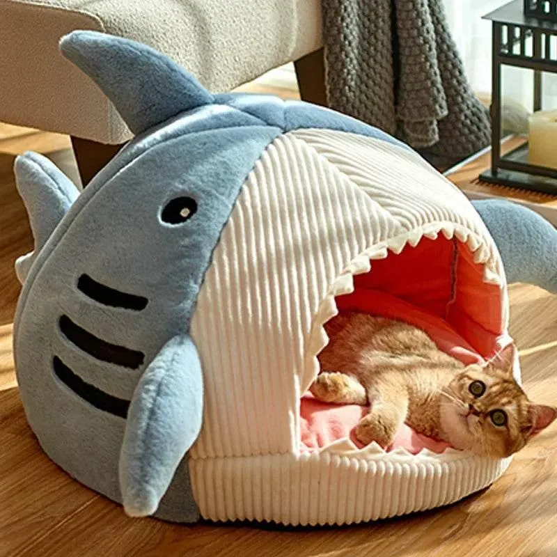 Cozy Shark Pet Bed - Portable Warm House for Cats and Dogs