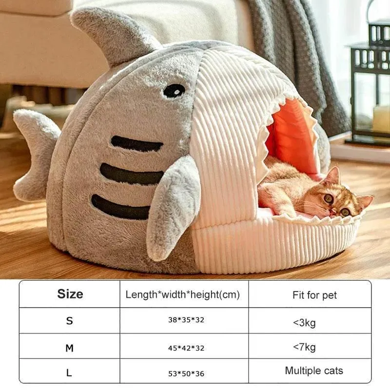 Cozy Shark Pet Bed - Portable Warm House for Cats and Dogs