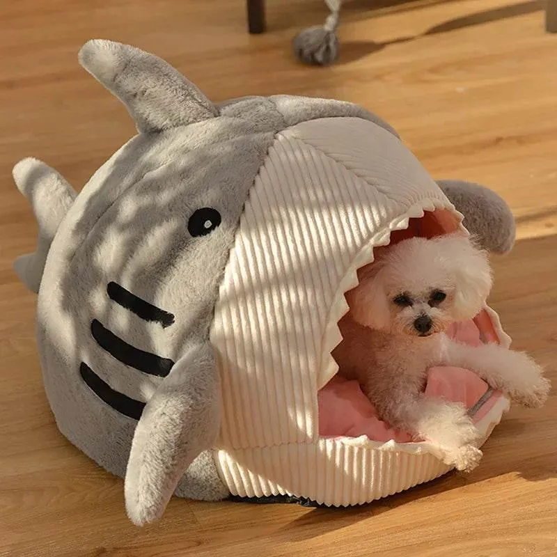 Cozy Shark Pet Bed - Portable Warm House for Cats and Dogs
