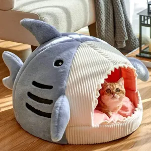Cozy Shark Pet Bed - Portable Warm House for Cats and Dogs