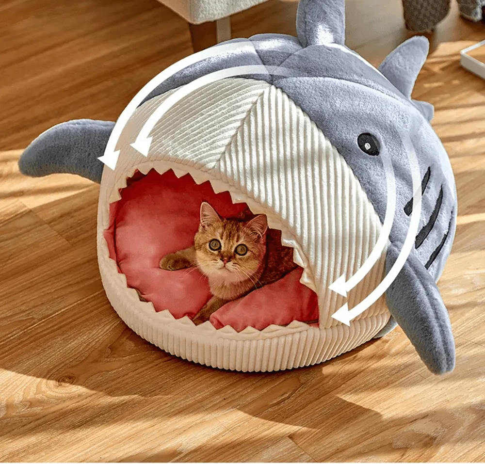 Cozy Shark Pet Bed - Portable Warm House for Cats and Dogs