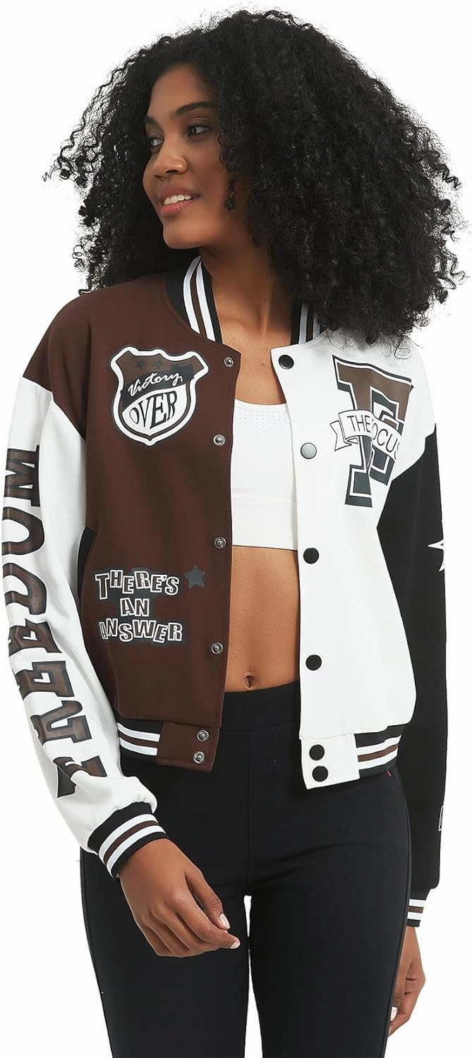 COZYPOIN Women's Varsity Jacket Cropped Letterman Jacket Lightweight Button Down Bomber Racer Baseball Y2K Coats