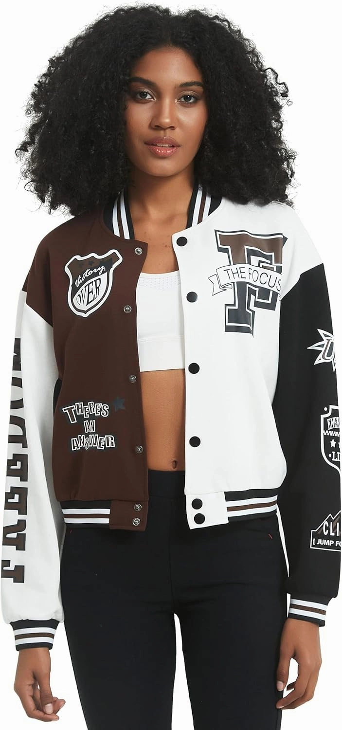 COZYPOIN Women's Varsity Jacket Cropped Letterman Jacket Lightweight Button Down Bomber Racer Baseball Y2K Coats