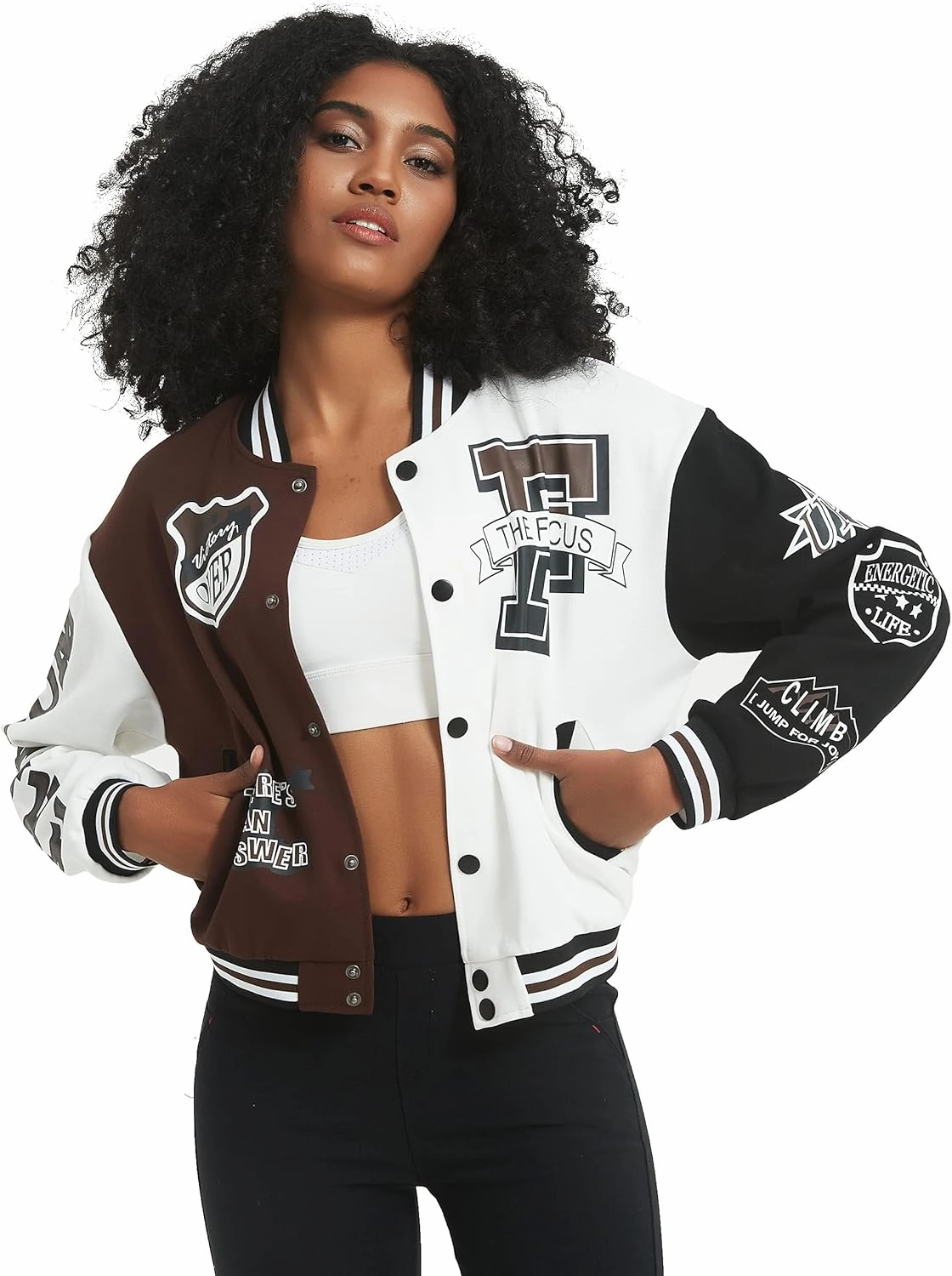 COZYPOIN Women's Varsity Jacket Cropped Letterman Jacket Lightweight Button Down Bomber Racer Baseball Y2K Coats