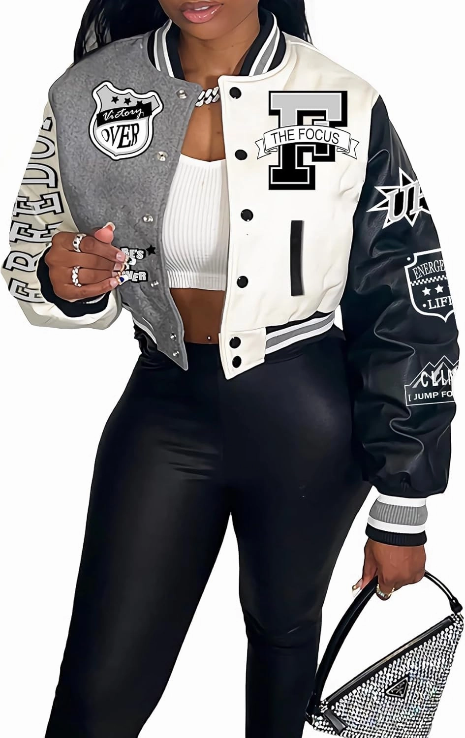 COZYPOIN Women's Varsity Jacket Cropped Letterman Jacket Lightweight Button Down Bomber Racer Baseball Y2K Coats