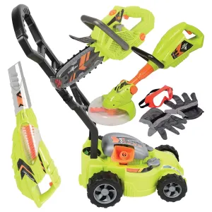 CP Toys 6-Piece Power Gardening Toy Set for Kids Ages 3 , Child Size Indoor/Outdoor Play Kids Tool Set with Leaf Blower, Chainsaw, Lawn Mower, and More, Green