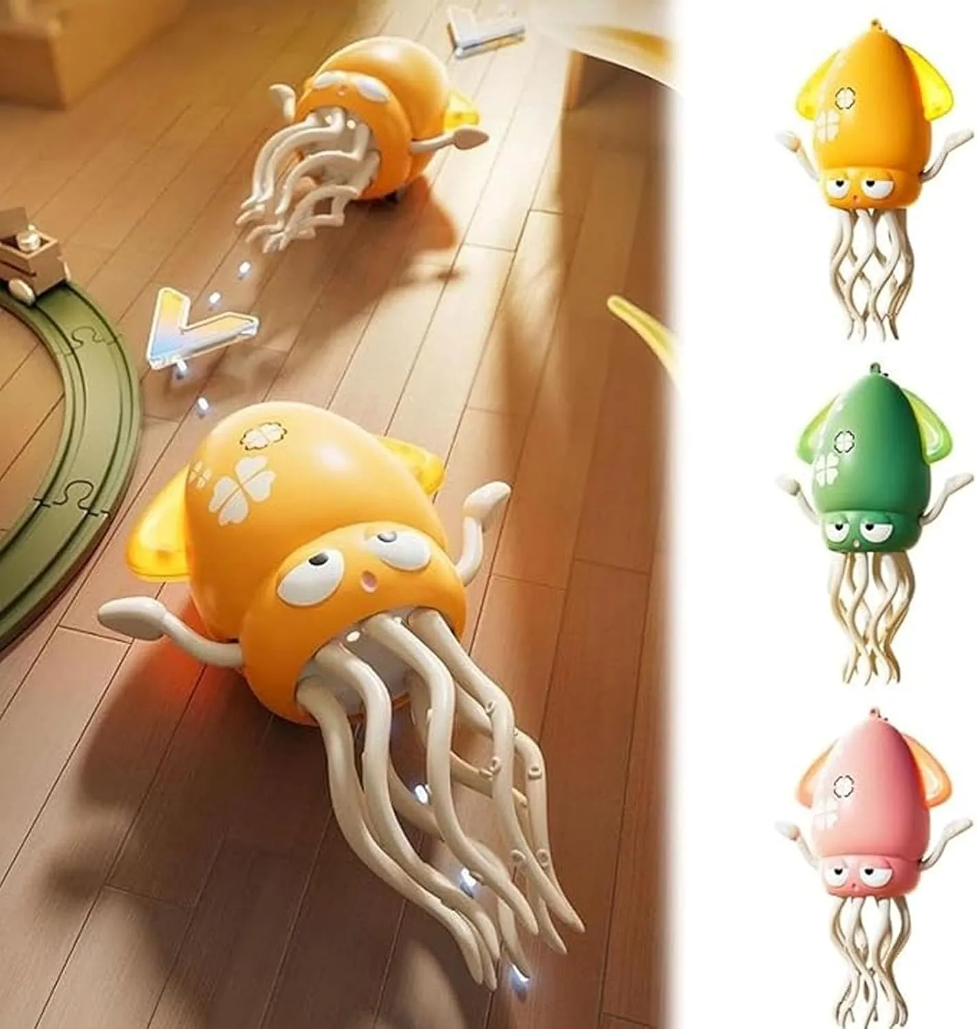 Crawling Octopus Toy, Smart Tentacle Explorer, Electronic Tummy Time Electric Octopus Toy, Magic Magical Dancing Squid Toys, Wiggly Wonder Octopus, Auto-Avoid Music Dancing (Pink-Set)