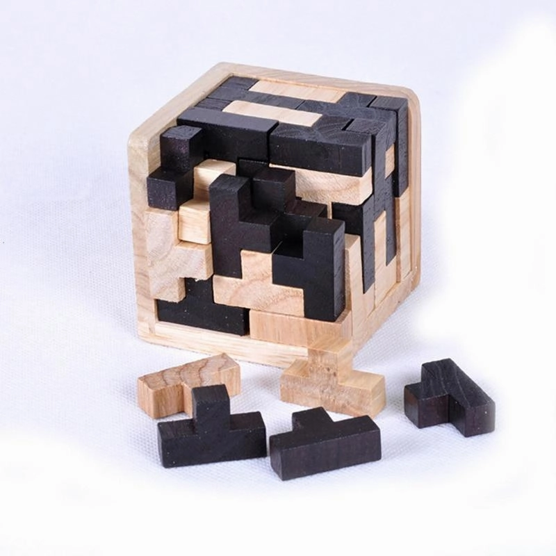 Creative 3D Wooden Cube Puzzle Ming Luban Interlocking Educational Toys For Children Kids Brain Teaser Early Learning Toy Gifts