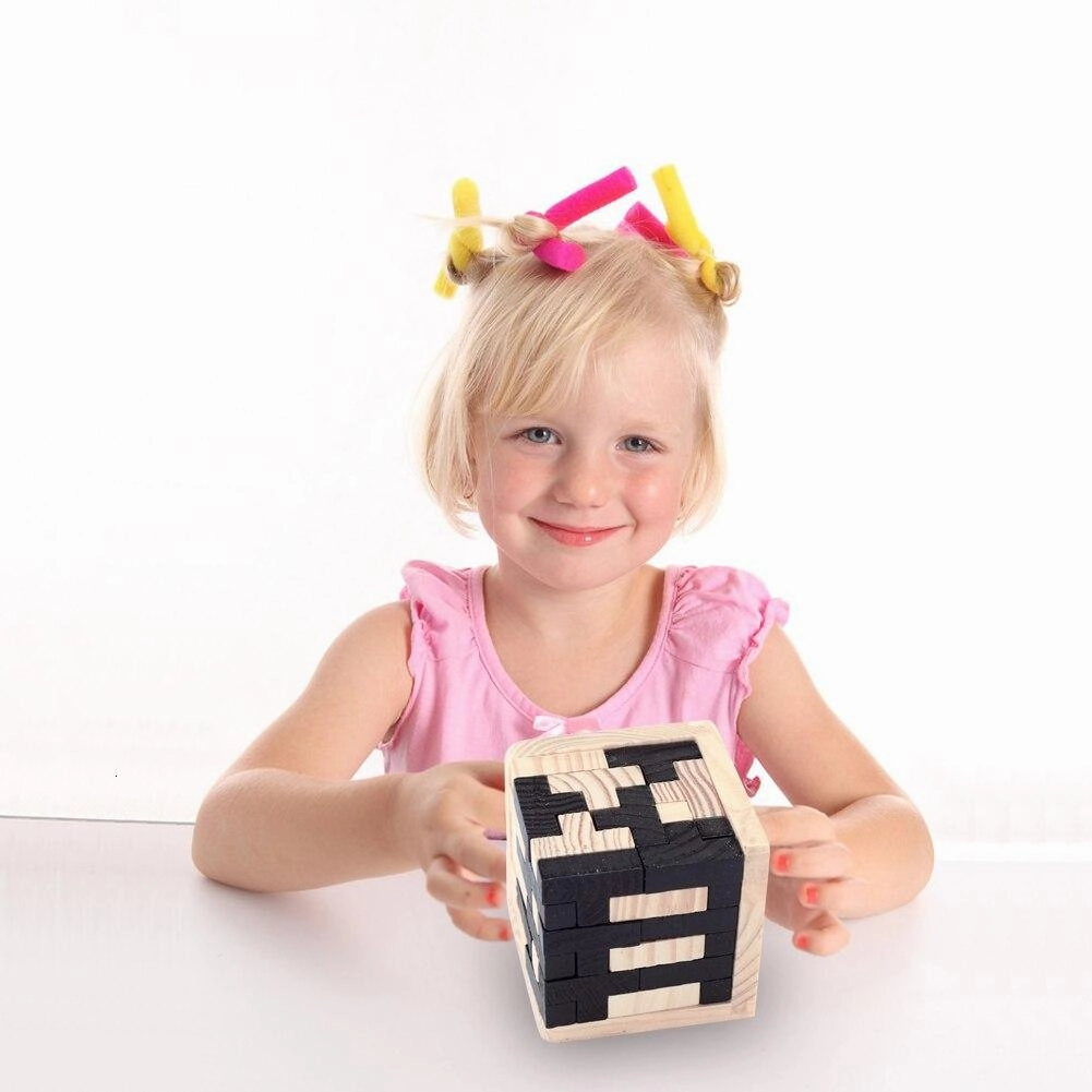 Creative 3D Wooden Cube Puzzle Ming Luban Interlocking Educational Toys For Children Kids Brain Teaser Early Learning Toy Gifts