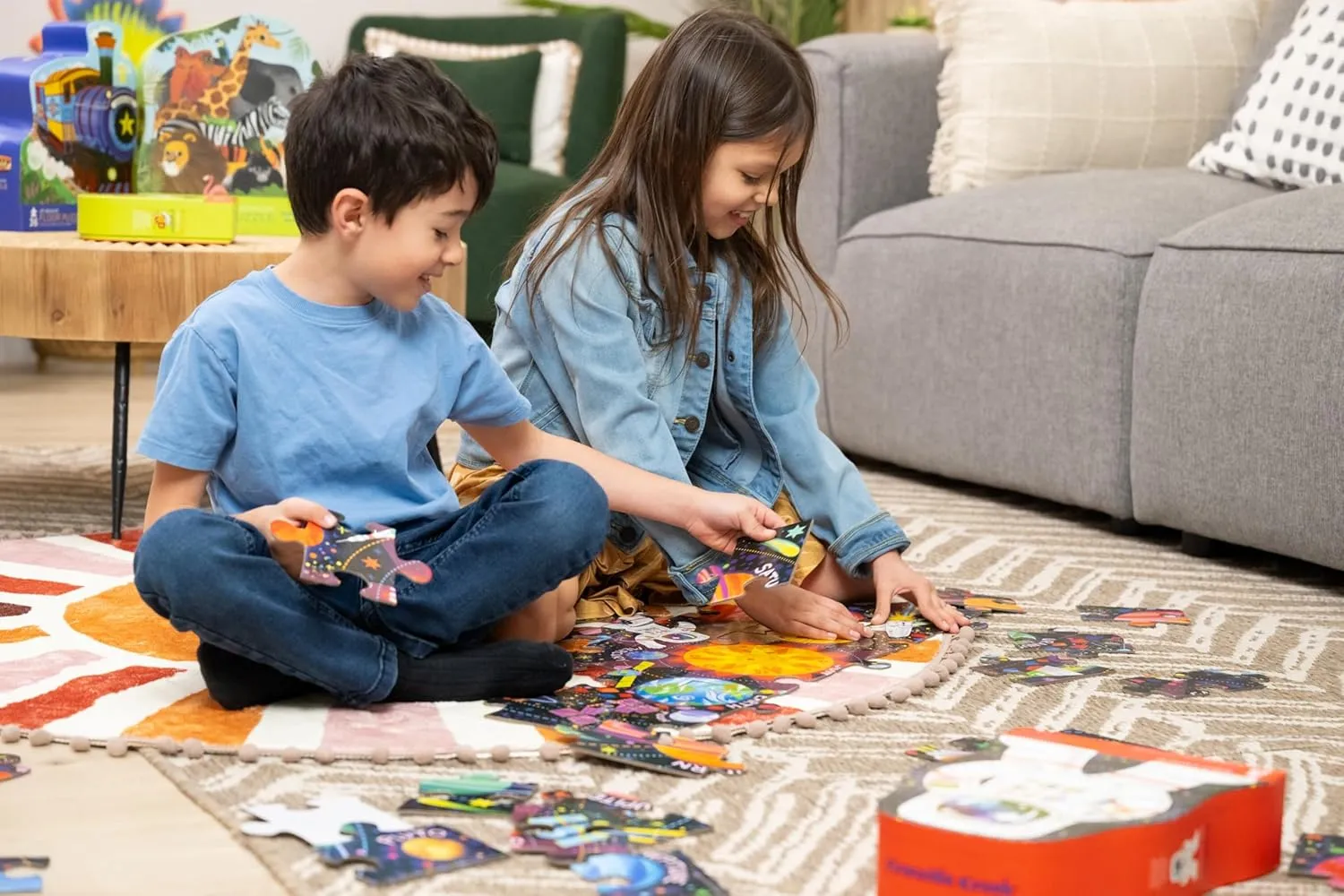 Crocodile Creek 36-Piece Jigsaw Floor Puzzle - Fun Floor Puzzles for Kids Ages 3-5 - Heavy-Duty Shaped Box for Storage - Space Explorer - 27" W x 20" H Finished