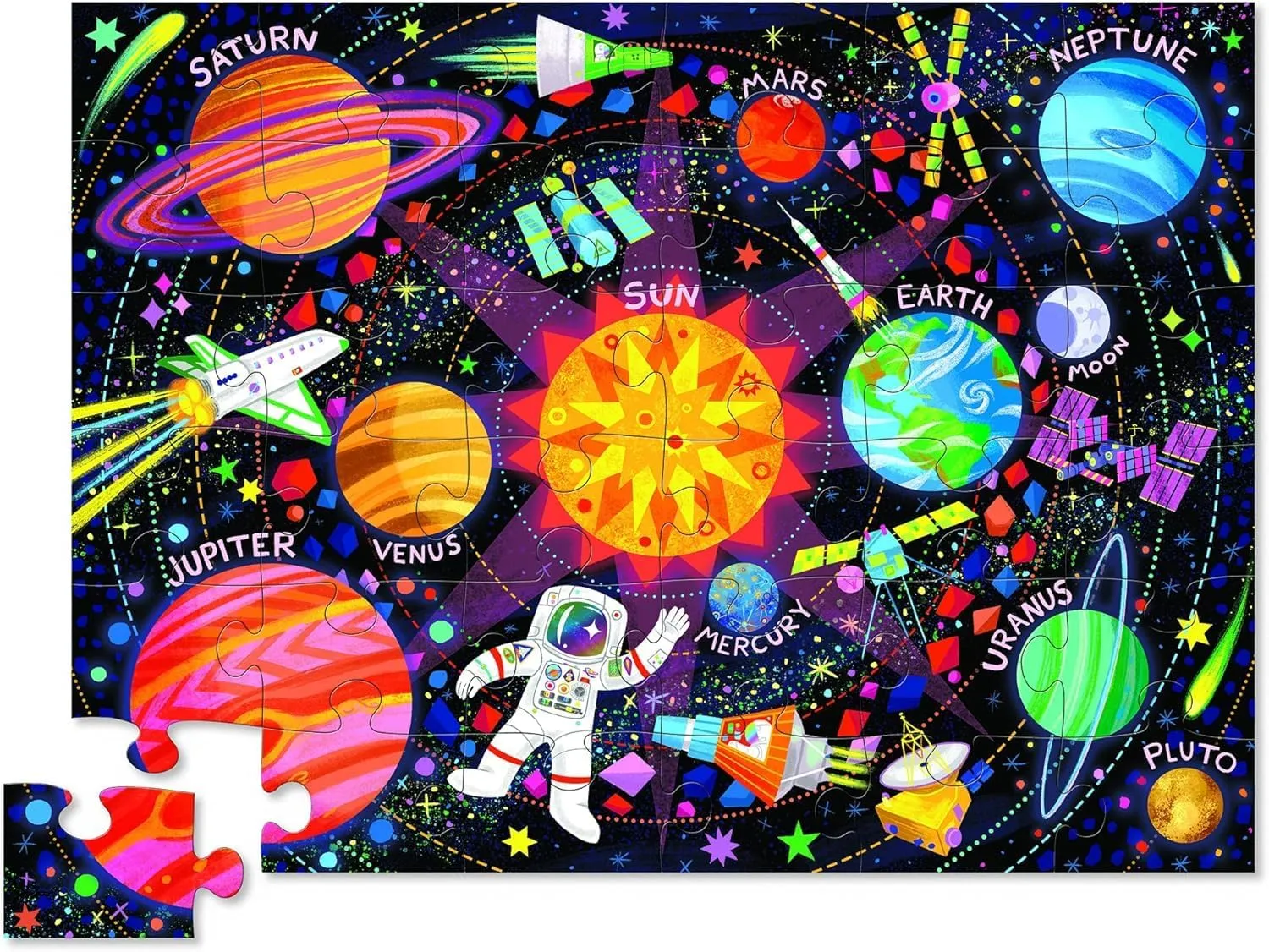 Crocodile Creek 36-Piece Jigsaw Floor Puzzle - Fun Floor Puzzles for Kids Ages 3-5 - Heavy-Duty Shaped Box for Storage - Space Explorer - 27" W x 20" H Finished