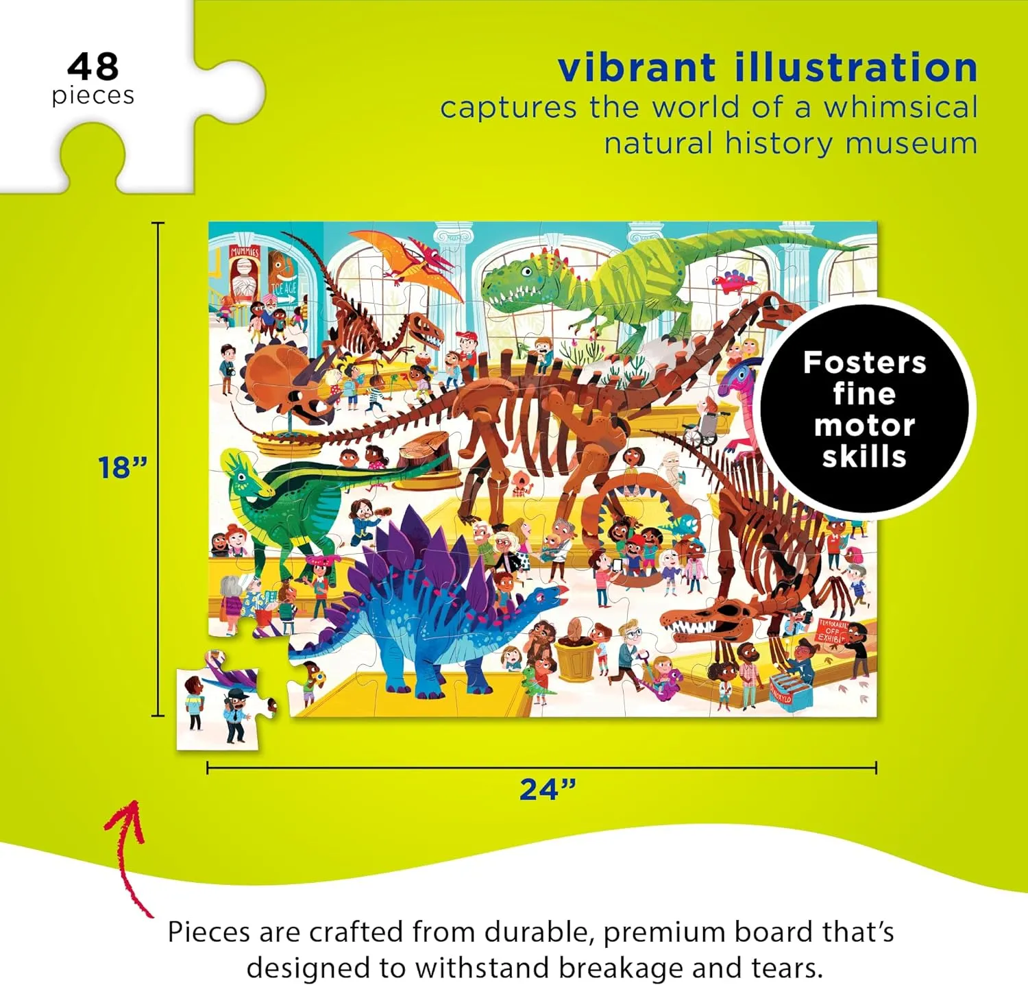 Crocodile Creek Above   Below 48-Piece Jigsaw Floor Puzzle - Fun Floor Puzzles for Kids Ages 4-8 - Day at The Dinosaur Museum - 18 x 24 inches Finished