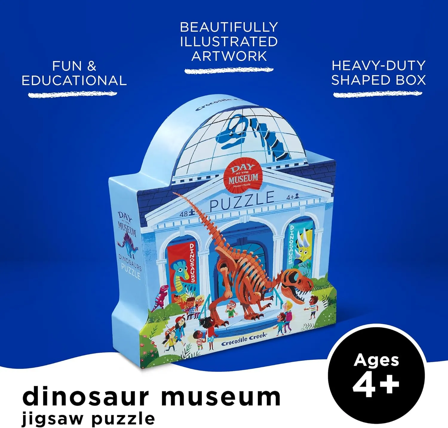 Crocodile Creek Above   Below 48-Piece Jigsaw Floor Puzzle - Fun Floor Puzzles for Kids Ages 4-8 - Day at The Dinosaur Museum - 18 x 24 inches Finished