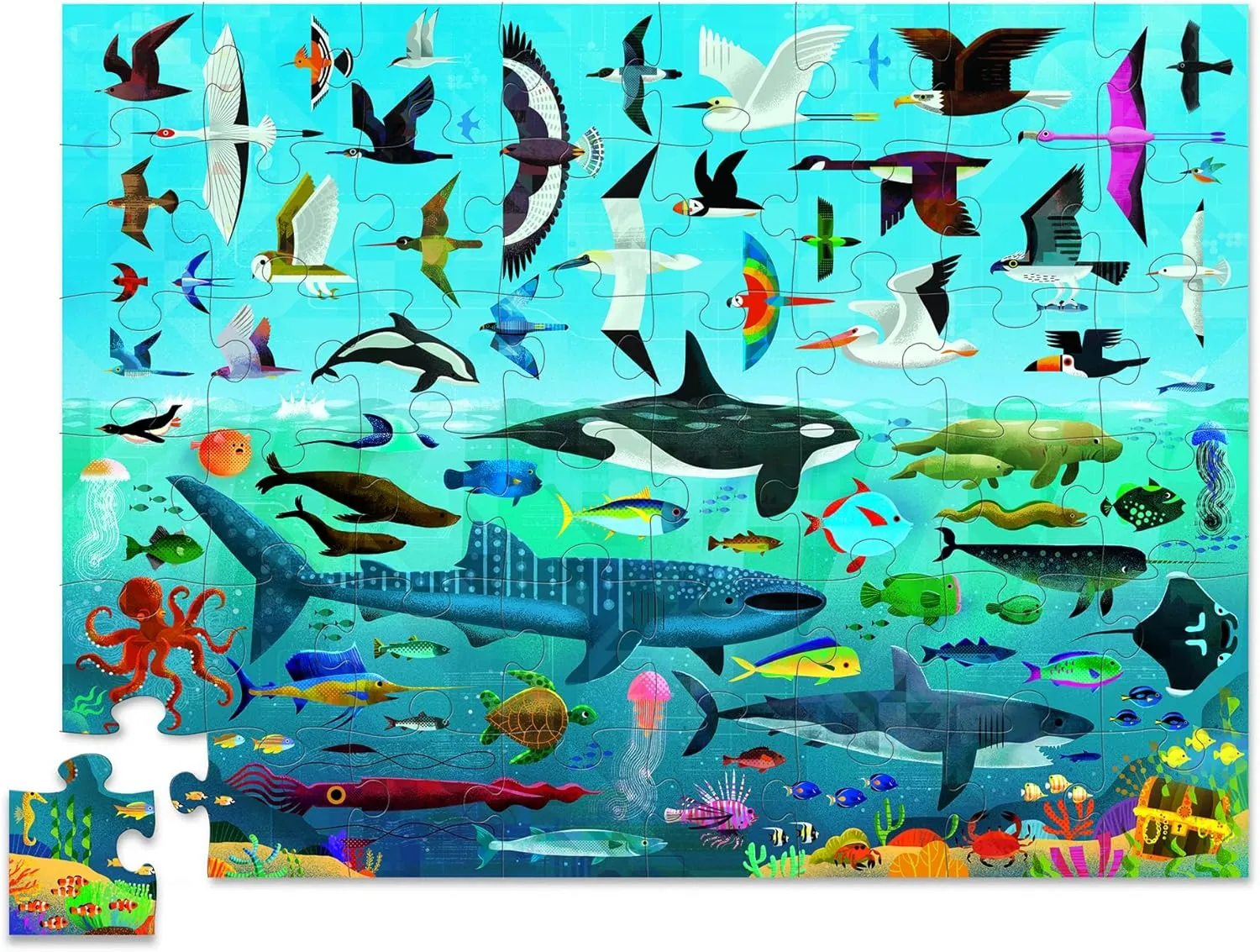 Crocodile Creek Above   Below 48-Piece Jigsaw Floor Puzzle - Fun Floor Puzzles for Kids Ages 4-8 - Sea & Sky - 27 x 20 inches Finished