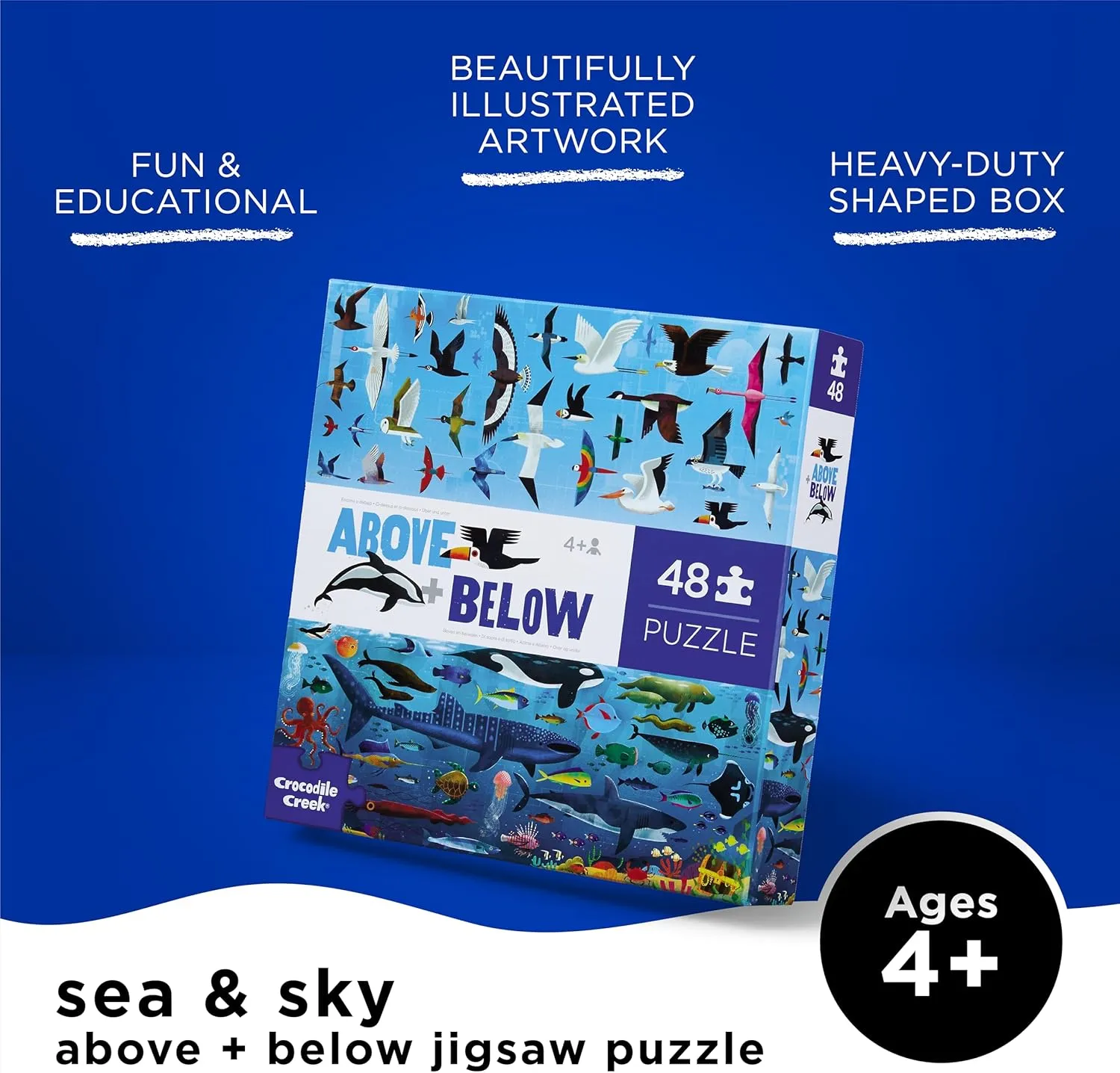 Crocodile Creek Above   Below 48-Piece Jigsaw Floor Puzzle - Fun Floor Puzzles for Kids Ages 4-8 - Sea & Sky - 27 x 20 inches Finished