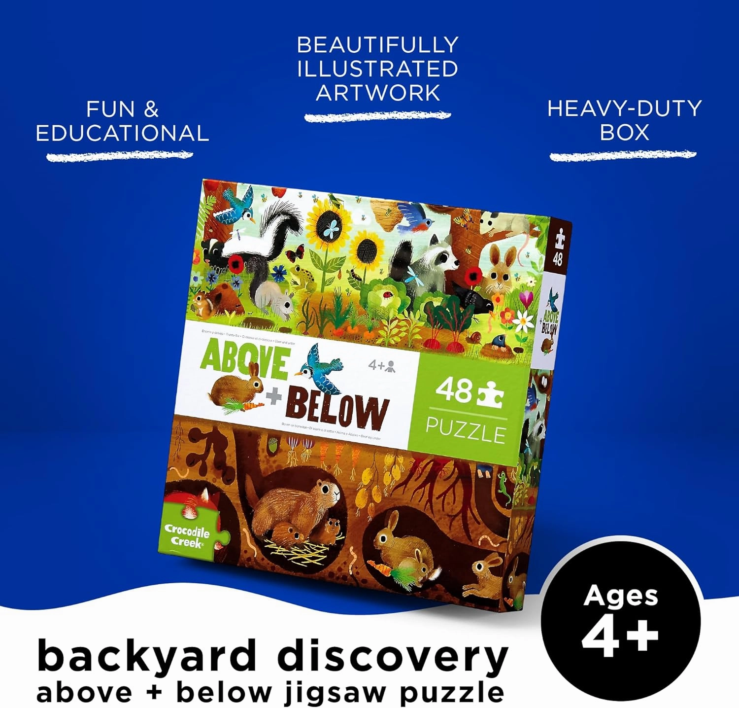 Crocodile Creek Above   Below 48-Piece Jigsaw Floor Puzzle - Fun Floor Puzzles for Kids Ages 4-8 - Backyard Discovery - 27 x 20 inches Finished