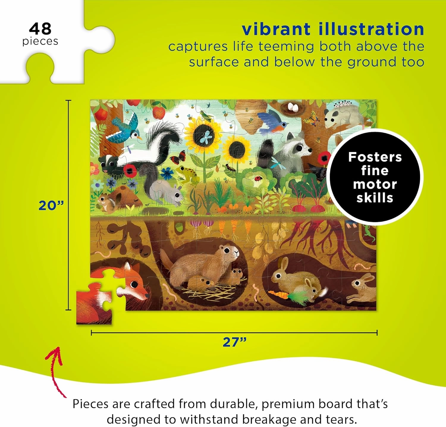 Crocodile Creek Above   Below 48-Piece Jigsaw Floor Puzzle - Fun Floor Puzzles for Kids Ages 4-8 - Backyard Discovery - 27 x 20 inches Finished