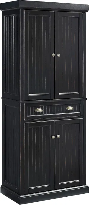 Crosley Furniture Seaside Coastal Pantry Storage Cabinet with Shelves, Kitchen, Dining, or Laundry Room, Distressed Black