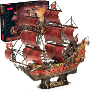 CubicFun 3D Puzzle for Adults and Kids - Red Queen Anne's Revenge 391 Pcs - Home Decor Cool Pirate Ship Arts & Crafts Model Kit - Birthday Gifts for Women and Men