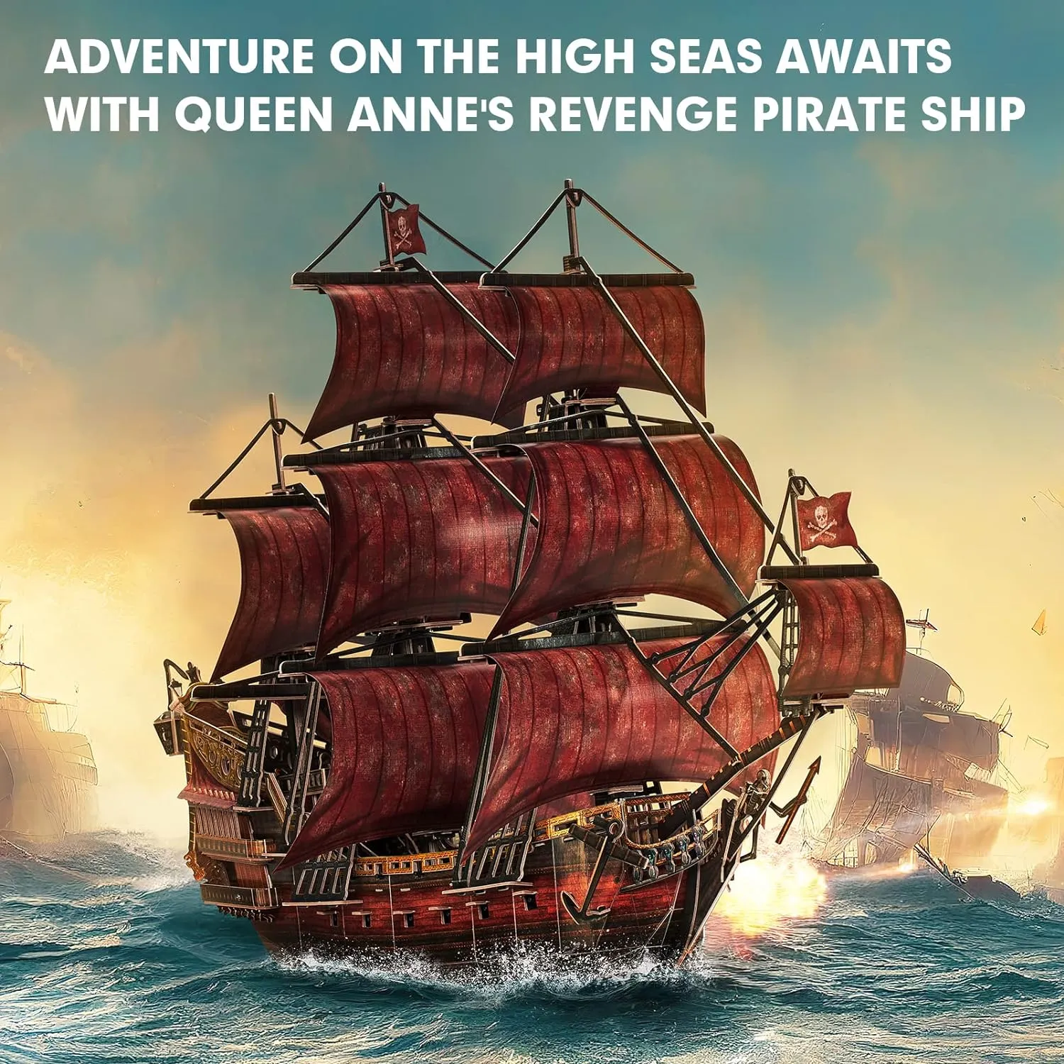 CubicFun 3D Puzzle for Adults and Kids - Red Queen Anne's Revenge 391 Pcs - Home Decor Cool Pirate Ship Arts & Crafts Model Kit - Birthday Gifts for Women and Men
