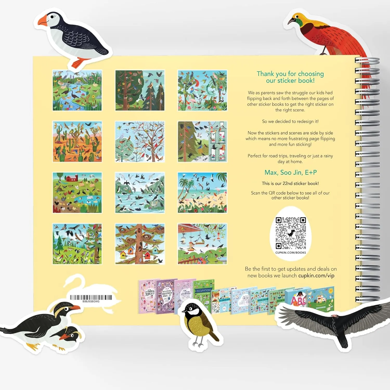 Cupkin Bird Sticker Book Activity for Kids, Toddler Airplane Travel Essentials, 500  Parrot Stickers   12 Scenes   12 Coloring Book Pages, Bird Lover Kids Gift, Kid Crafts for Ages 2-8