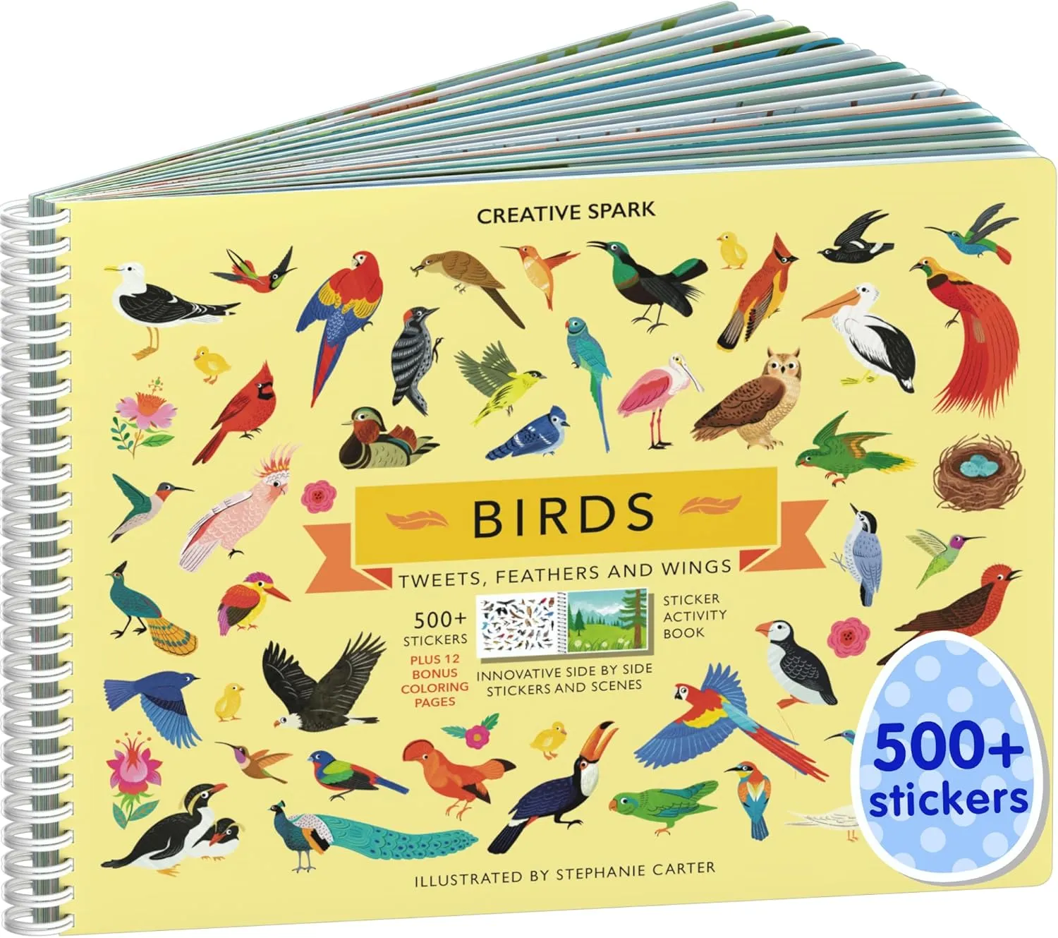 Cupkin Bird Sticker Book Activity for Kids, Toddler Airplane Travel Essentials, 500  Parrot Stickers   12 Scenes   12 Coloring Book Pages, Bird Lover Kids Gift, Kid Crafts for Ages 2-8