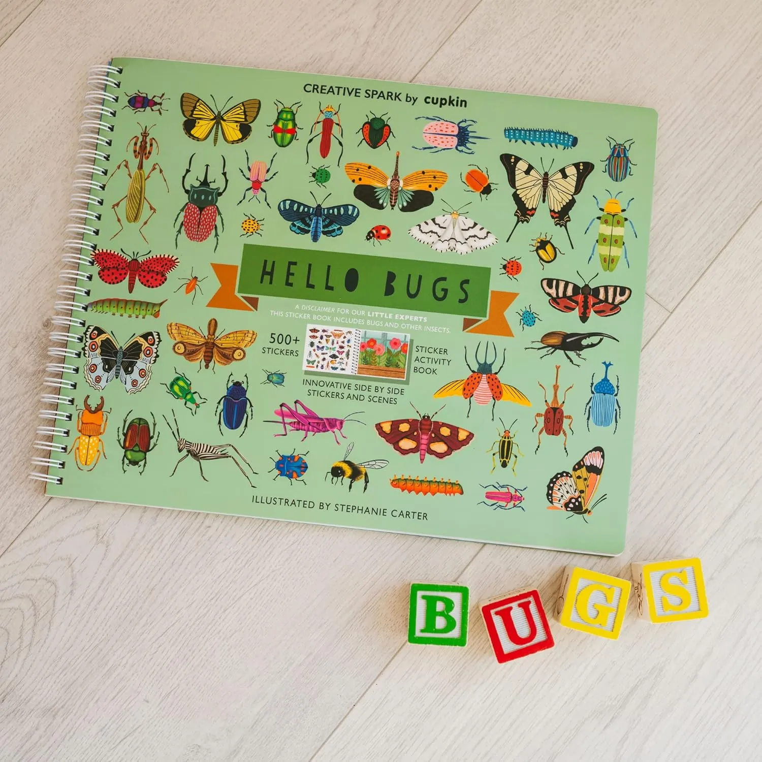 Cupkin Hello Bugs Sticker Book Activity for Kids, Toddler Airplane Travel Essentials, 500  Bugs Stickers for Kids   12 Scenes   12 Coloring Book Pages, Bug Lover Gift, Children's Crafts Ages 2-8