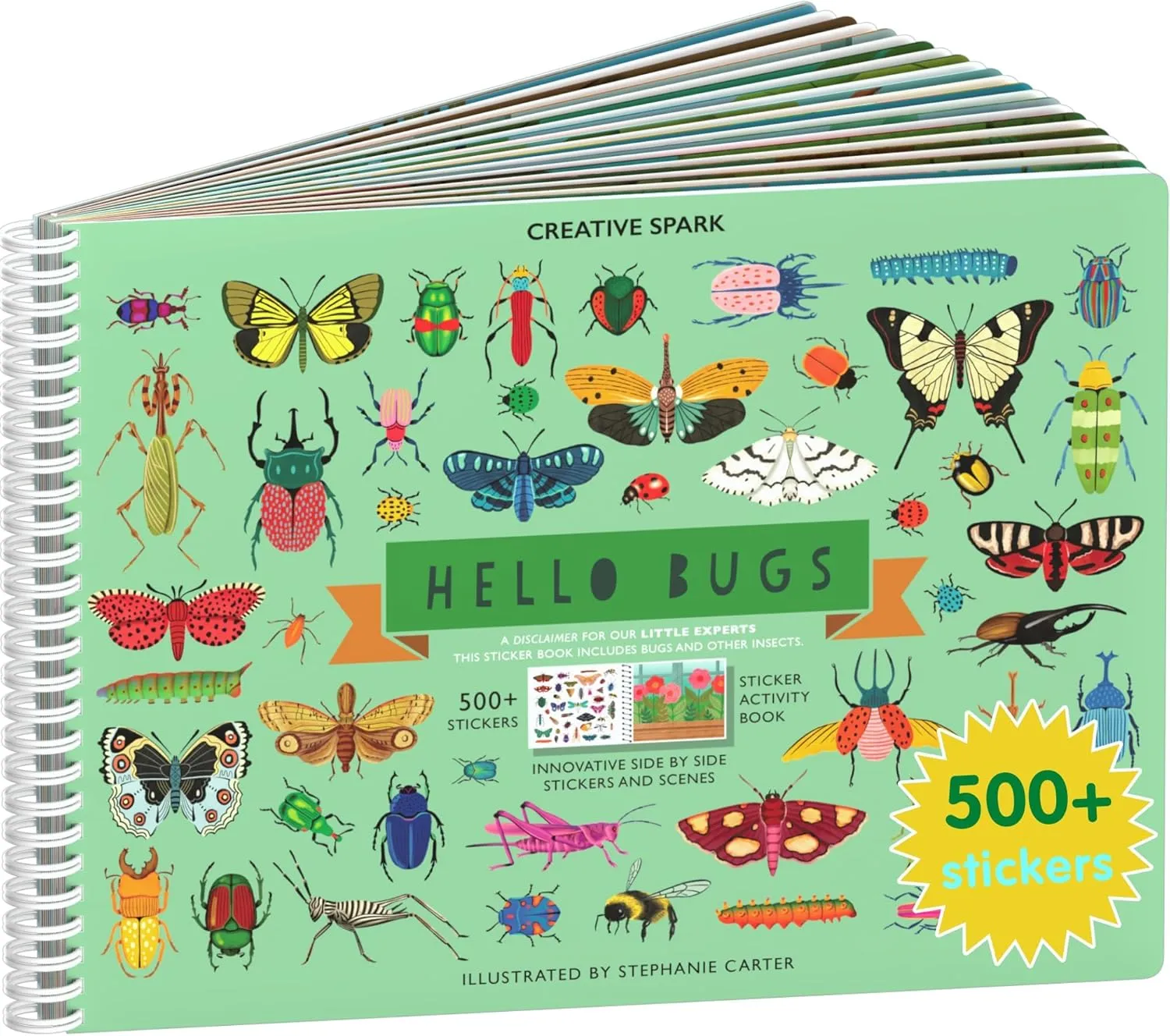 Cupkin Hello Bugs Sticker Book Activity for Kids, Toddler Airplane Travel Essentials, 500  Bugs Stickers for Kids   12 Scenes   12 Coloring Book Pages, Bug Lover Gift, Children's Crafts Ages 2-8