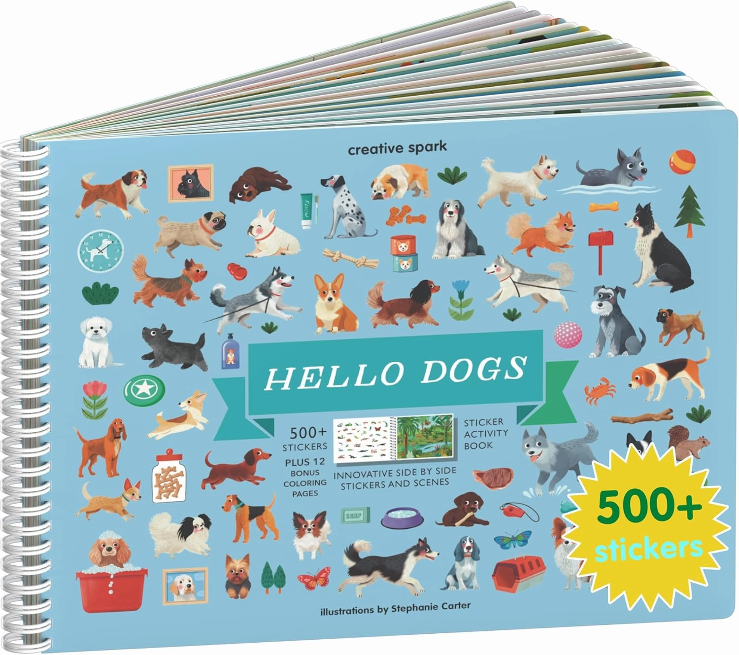 CUPKIN Dog Sticker Book Activity for Kids, Toddler Airplane Travel Essentials, 500  Dog Stickers for Kids   12 Scenes   12 Coloring Book Pages, Puppy Lover Children's Gift, Crafts Ages 2-8