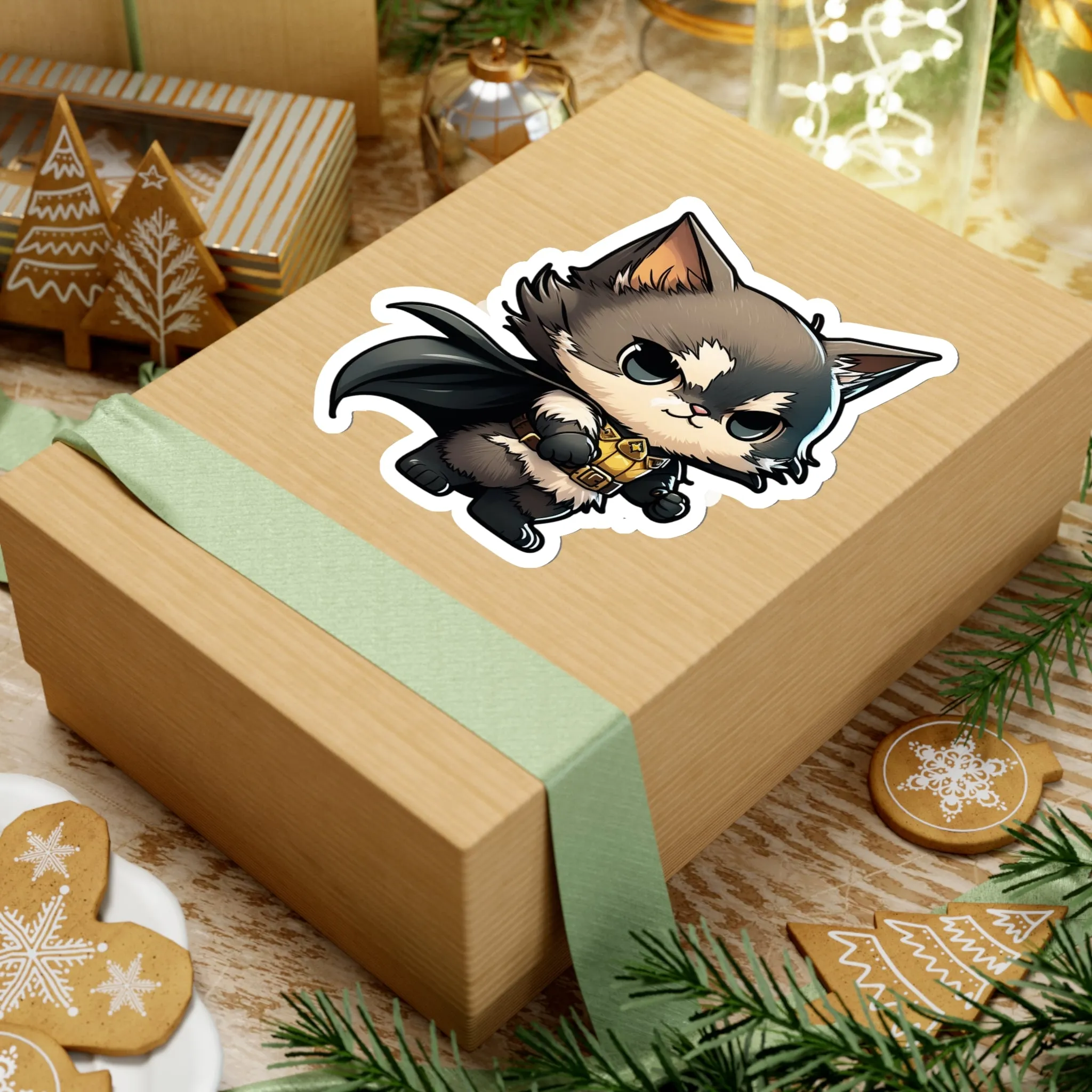 Cute and Fluffy Batcat Kitten Sticker - Ready to Take on the Bad Guys