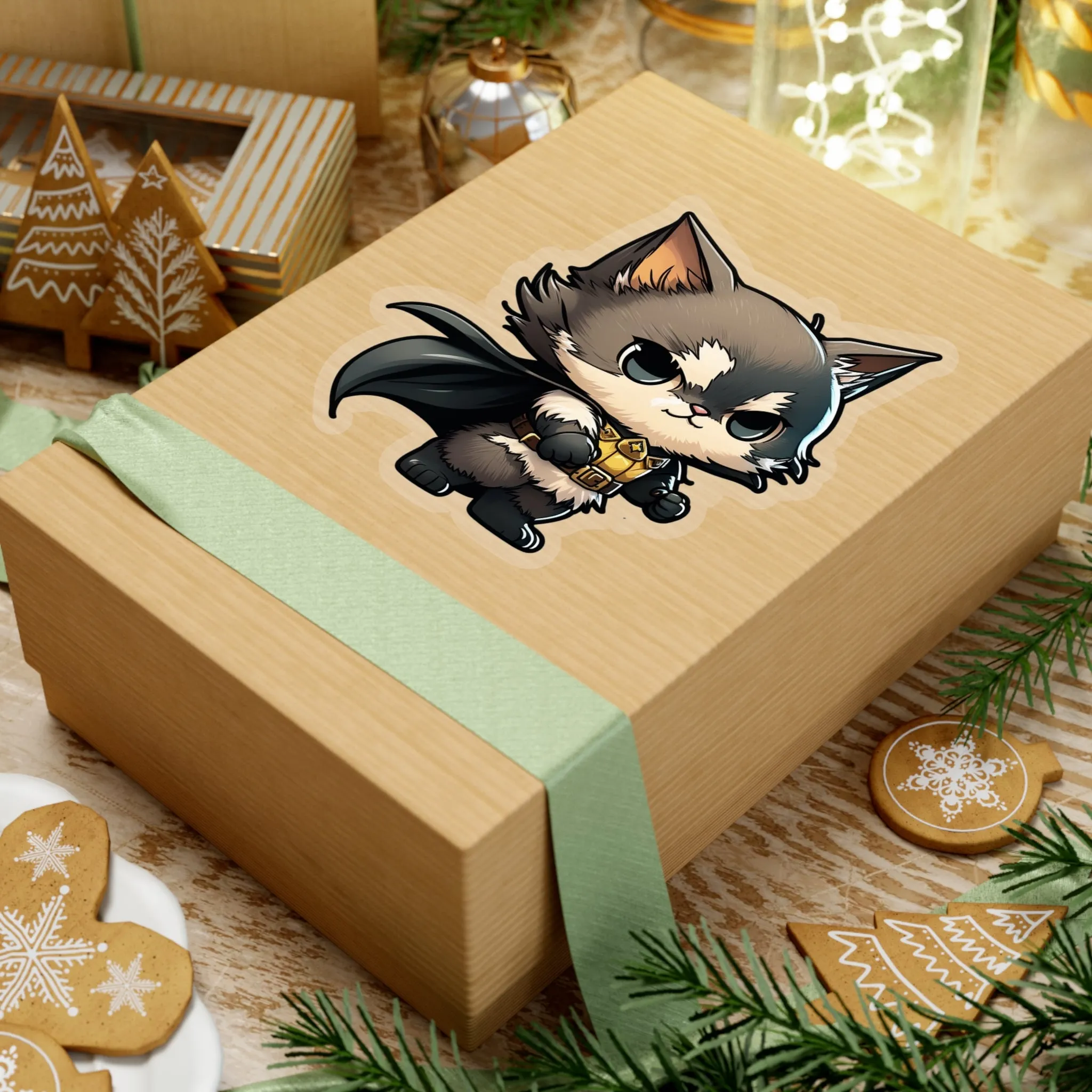 Cute and Fluffy Batcat Kitten Sticker - Ready to Take on the Bad Guys