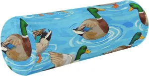 Cute Animal Teal Duck Colorful Cylinder Memory Foam Round Pillow Foam Cervical Pillow Covers with Zipper