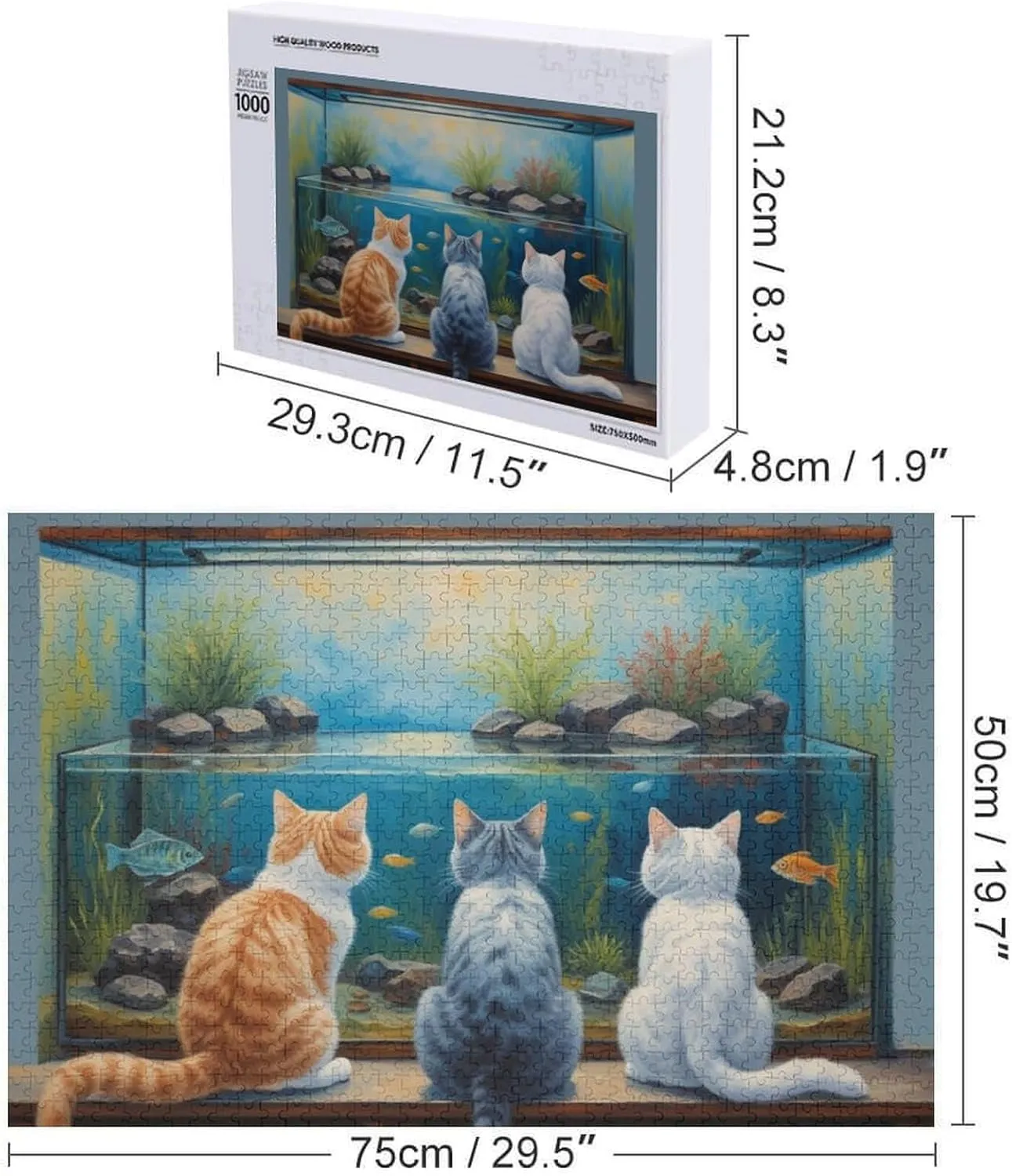Cute Cat and Fish Unique Shaped Wooden Puzzle for Adults and Kids Birthday Gift Family Game 1000 Piece Jigsaw Puzzle for Adults Kids Great Gift for Family Friends