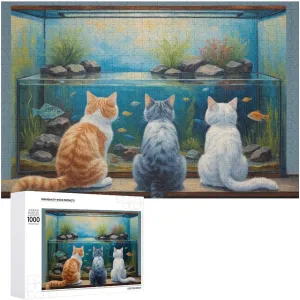 Cute Cat and Fish Unique Shaped Wooden Puzzle for Adults and Kids Birthday Gift Family Game 1000 Piece Jigsaw Puzzle for Adults Kids Great Gift for Family Friends