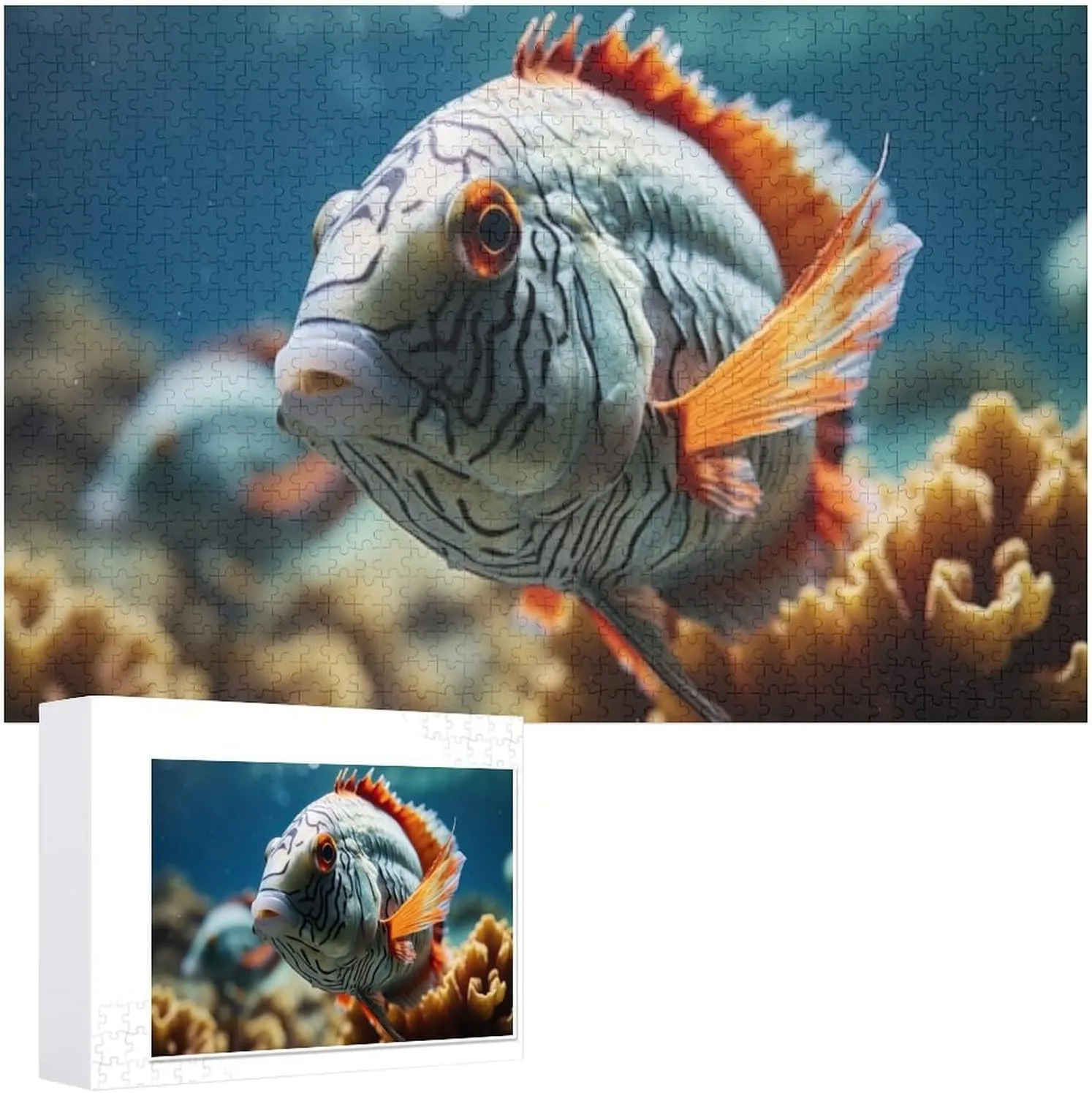 Cute Fish Near Coral Reef Jigsaw Puzzles Holiday Puzzles for Adults 500 Pieces Puzzles Educational Games Gift for Elders Family Friend Gift for Women Men 20.5x15 Inch