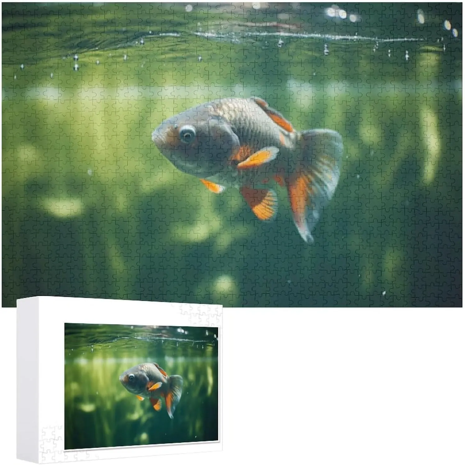 Cute Fish Underwater Jigsaw Puzzles with Poster Puzzles for Adults and Kids 500 Pieces Puzzles Educational Games Gift for Elders Family Friend Gift for Women Men 20.5x15 Inch