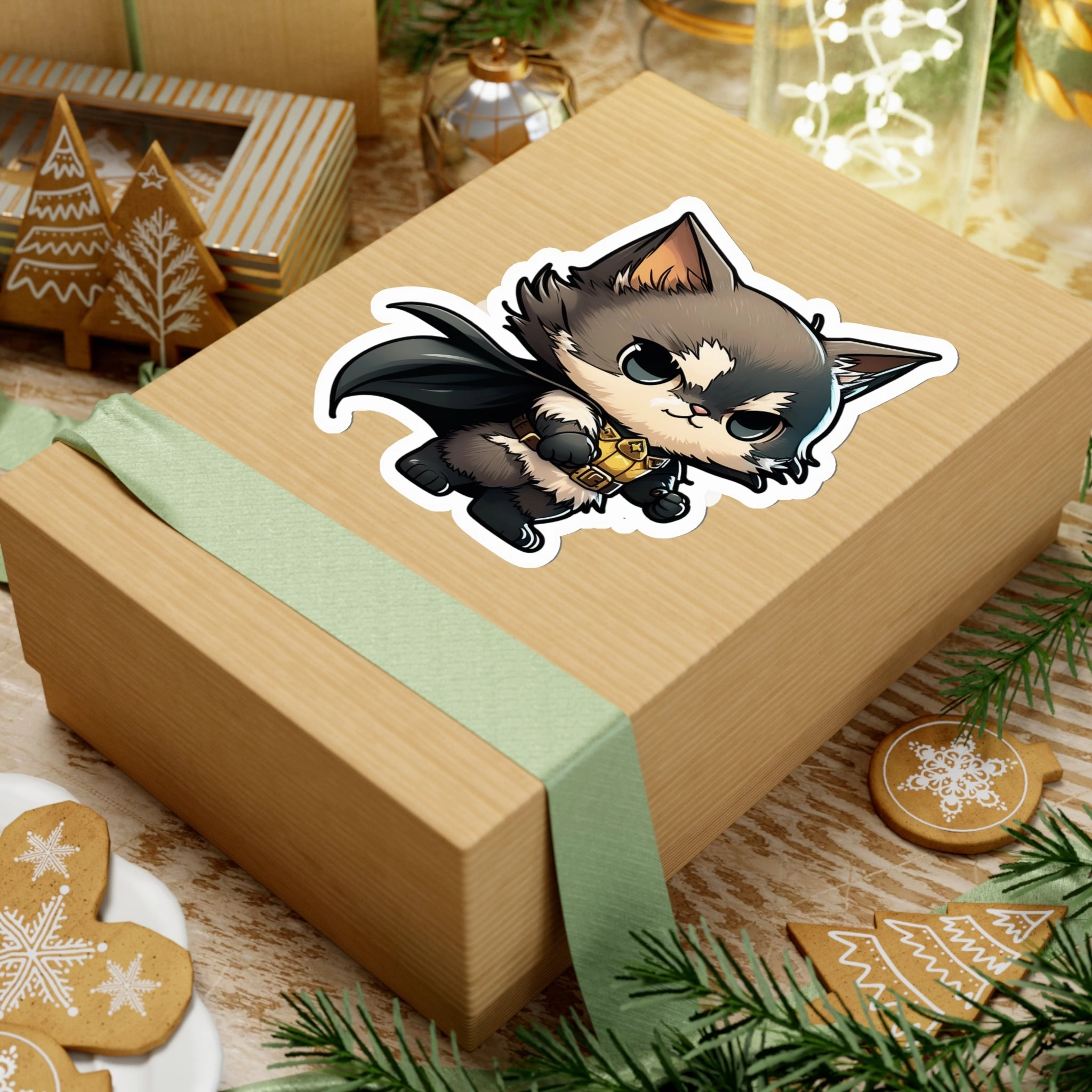 Cute and Fluffy Batcat Kitten Sticker - Ready to Take on the Bad Guys