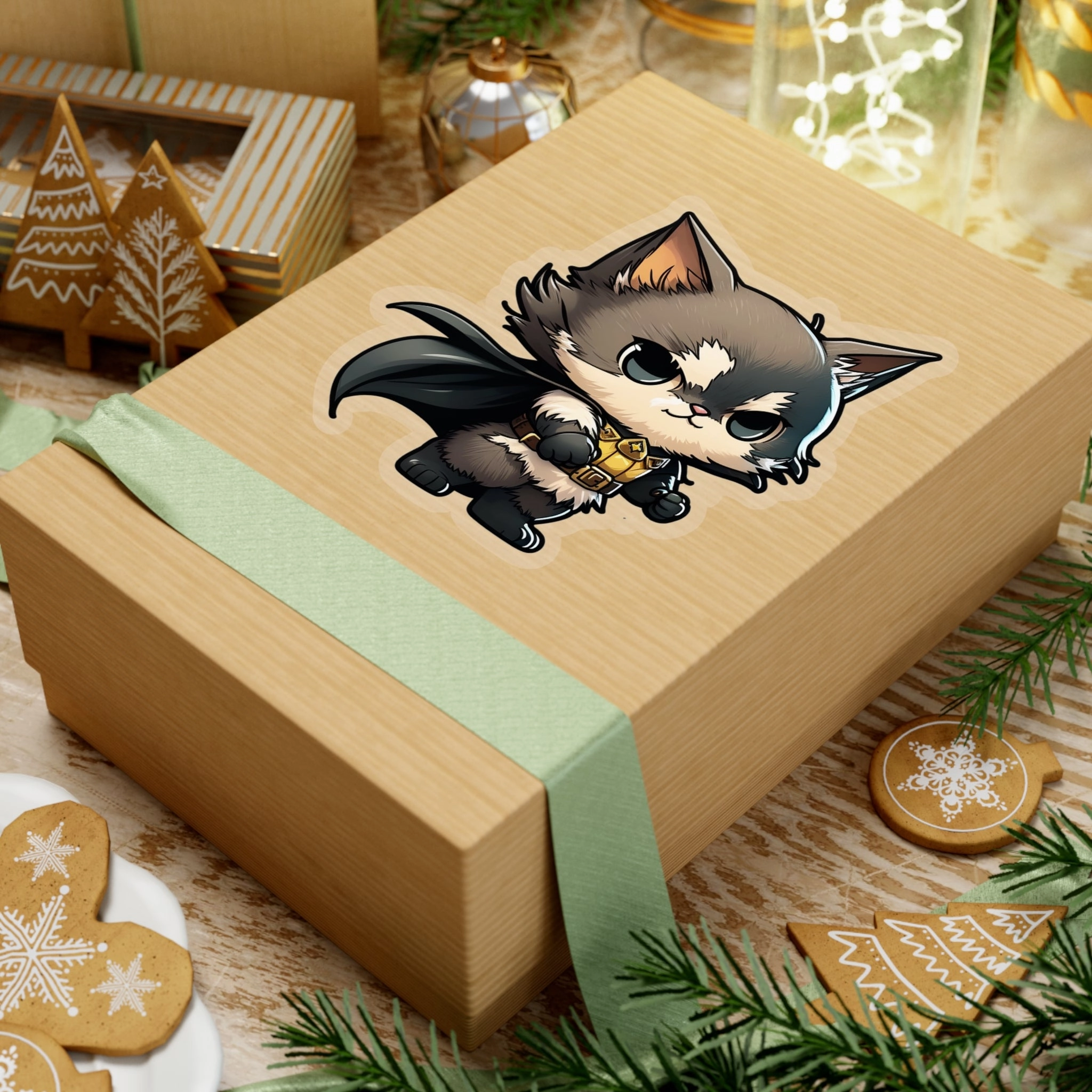 Cute and Fluffy Batcat Kitten Sticker - Ready to Take on the Bad Guys