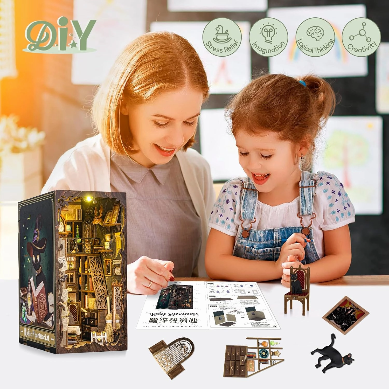 CUTEBEE Book Nook Kit, DIY Booknook Miniature House Tiny House 3D Wooden Puzzle Dollhouse Kit for Adults and Teens, Bookshelf Insert Decor, DIY Craft Gift Model Build