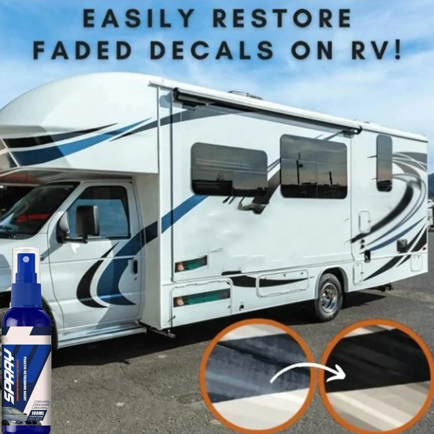 Decal Restore Agent,Decal Restorer and Protectant,Long-Lasting Plastic Parts Refurbish Agent,Easily Restore Faded Decals on Rv, Prevents Cracking, Faded and Drying (2PC,100ML)