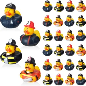 DEEKIN Fireman Rubber Duck 2 Inch Firefighter Hero Ducks Fighter Hero Bath Toy for Firefighter Theme Birthday Party Favors Beach Pool Summer Activities, 4 Styles(100 Pcs)