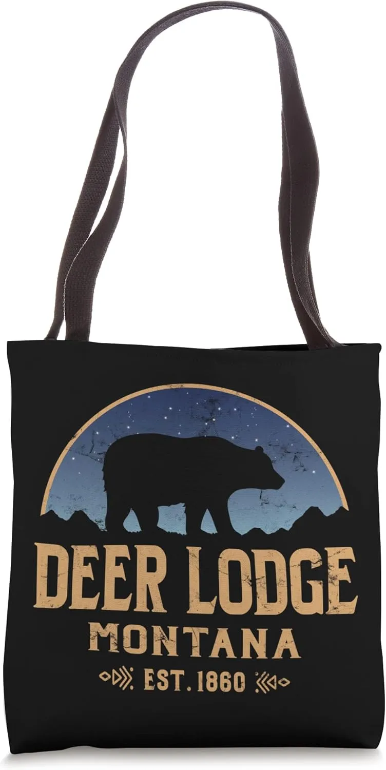 Deer Lodge Montana MT Big Sky Country Bear & Mountains Tote Bag